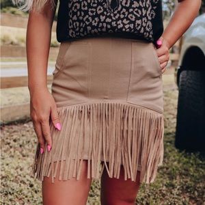 NWT-fringe denim skirt-tan-S